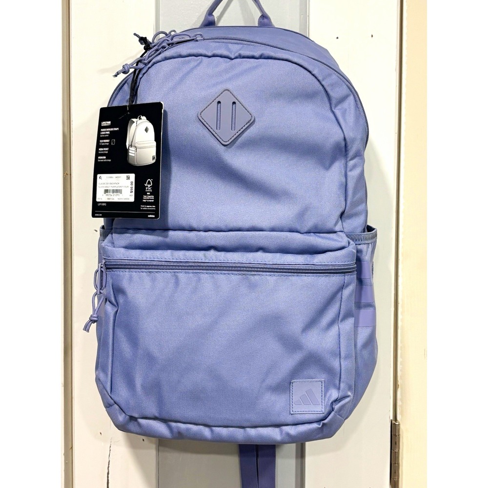 adidas Classic 3S 5 Backpack Silver Violet Purple 16" Laptop NWT JK3397
